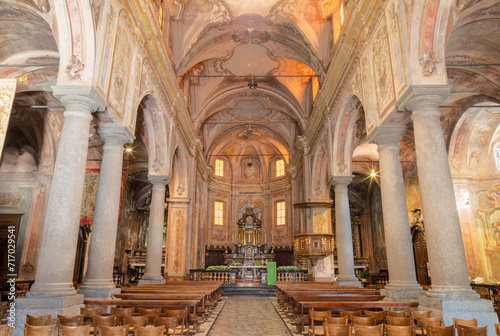 CHIAVENNA  ITALY - JULY 20  2022  The nave of baroque church San Lorenzo.