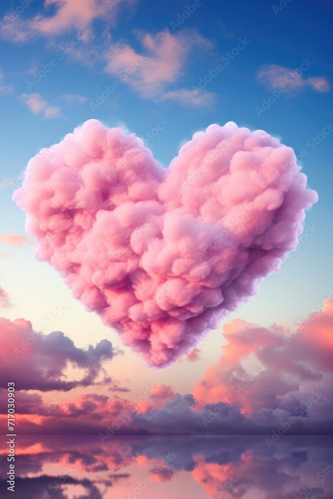 Clouds in the shape of a heart on a blue sky. Generative AI. Clouds in the shape of a heart on a blue sky. Generative AI.