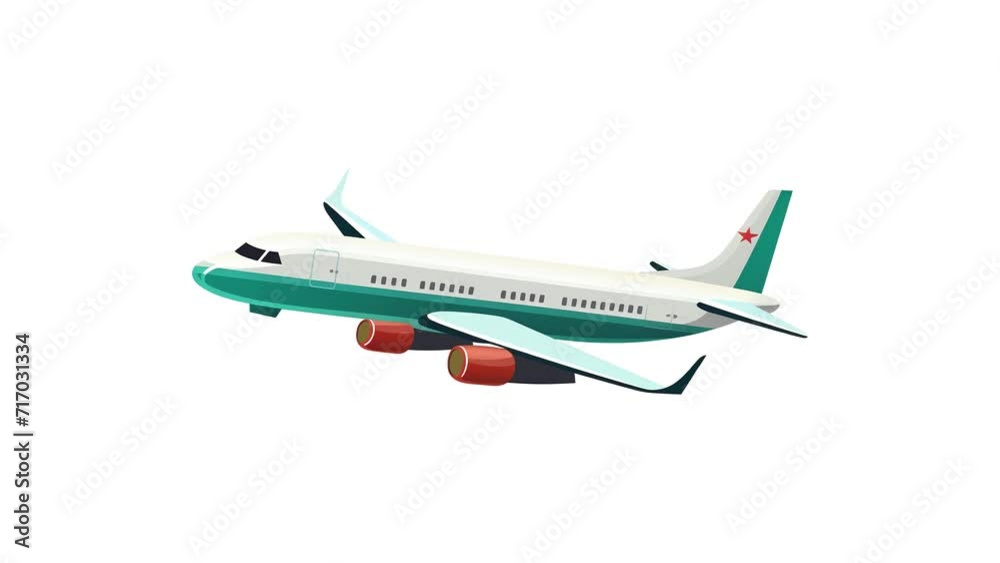 Illustration of an airplane flying in a rocking flight. White background, black background, green screen Chroma key. Flat design airplane illustration, 4K Motion Graphics. Illustration of an airplane flying in a rocking flight. White background, black background, green screen Chroma key. Flat design airplane illustration, 4K Motion Graphics.
