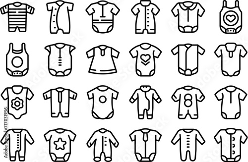 Romper icons set outline vector. Wear baby fashion. Onesie overall infant