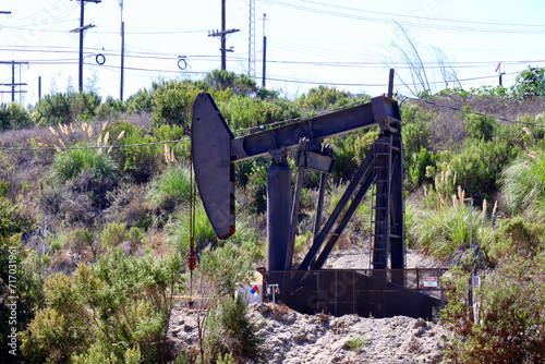 The Inglewood Oil Field pumpjack located in the Baldwin Hills, Los Angeles, California