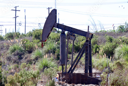 The Inglewood Oil Field pumpjack located in the Baldwin Hills, Los Angeles, California