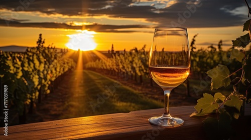 Sunset sip  Indulge in a glass of chilled ice wine amidst a Canadian vineyard at summer sunset.