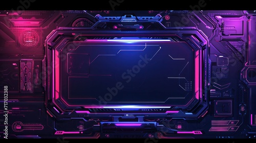 Game stream frames. Glow theme for live conference of gaming streamers, hud frame twitch streaming media gamer broadcast webcam box video screen, garish vector illustration of game screen futuristic photo