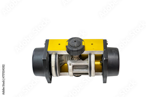 Cut away cross section show detail inside of double acting pneumatic rotary actuator for control turn close and open valve in industrial isolated with clipping path