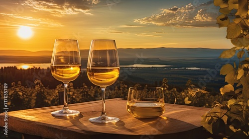 Sunset sip  Indulge in a glass of chilled ice wine amidst a Canadian vineyard at summer sunset.