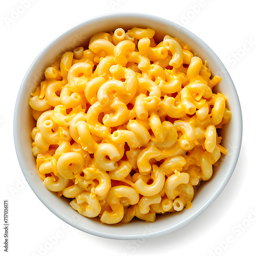 American macaroni cheese with cheddar cheese top view isolated on white background