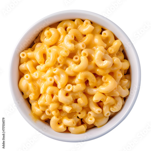 American macaroni cheese with cheddar cheese top view isolated on white background