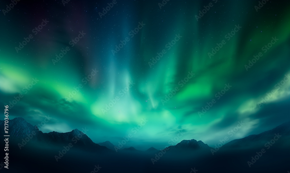 Northern lights or Aurora borealis in the sky over mountain range