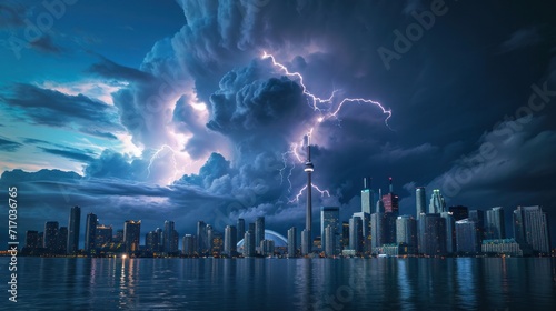 Toronto, Canada, A massive lightning storm over the Toronto skyline