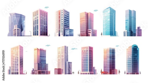 Vector icon set or infographic elements representing low poly office buildings for city illustration