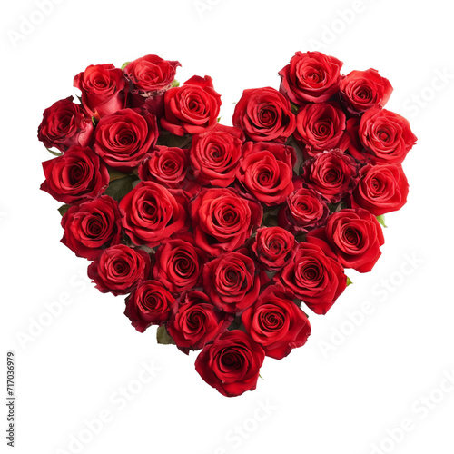 heart made of red roses is on a white background