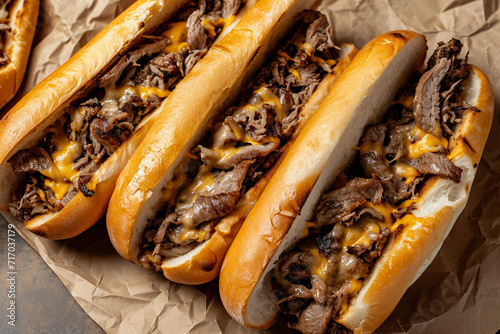 Closeup of a philly cheesesteak
