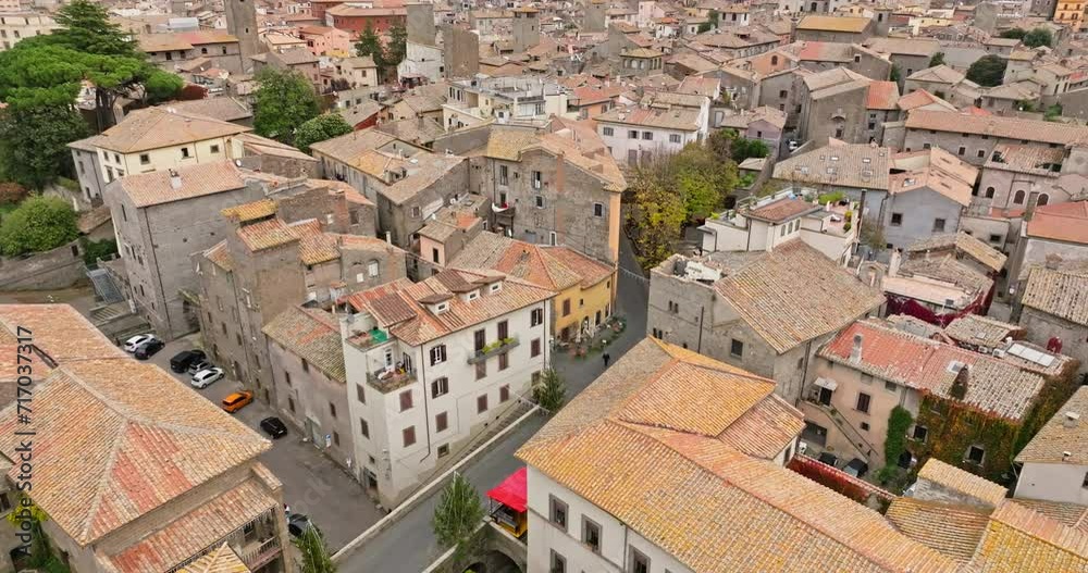 Elevated Elegance: Aerial Views of Viterbo, Italy - Exploring Ancient Architecture and Romantic Streets. High quality 4k footage