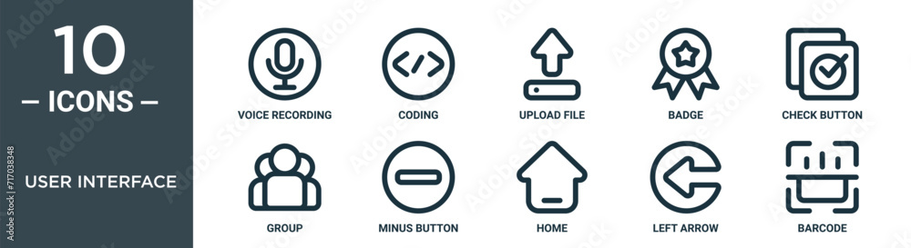 user interface outline icon set includes thin line voice recording ...