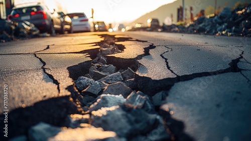 Ground shaken: Cracks in the road tell the story of earthquake aftermath. photo