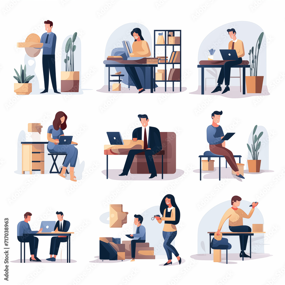 Illustration flat design set of business people working and People from various professions. Illustration flat design set of business people working and People from various professions.