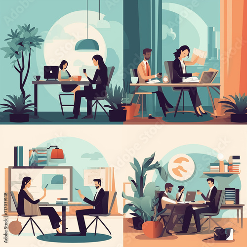 Illustration flat design set of business people working and People from various professions.