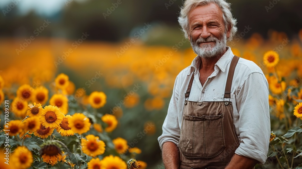 Happy smiling old farmer standing proud in front of his wheat fields Happy smiling old farmer standing proud in front of his wheat fields