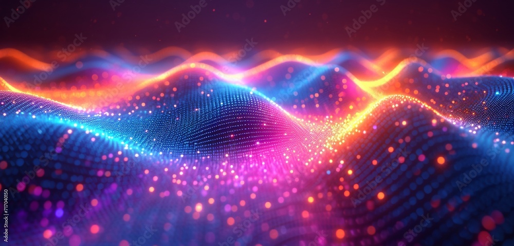 Vibrant, curved neon wave in 3D with a shimmering, iridescent finish. Abstract, colorful background for depth. HD camera effect. Vibrant, curved neon wave in 3D with a shimmering, iridescent finish. Abstract, colorful background for depth. HD camera effect.