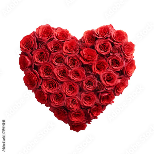 heart made of red roses is on a white background