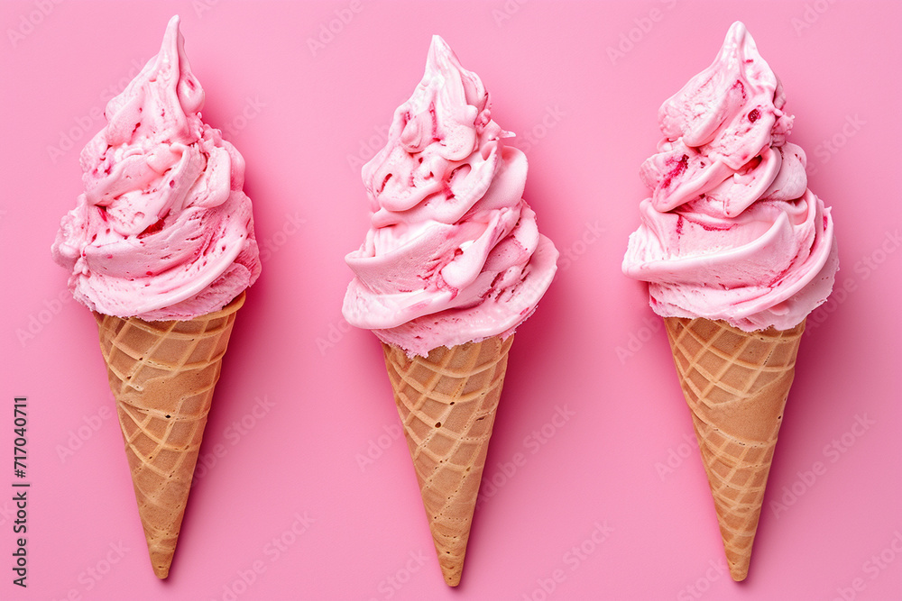 Italian ice cream gelato on a pink background 