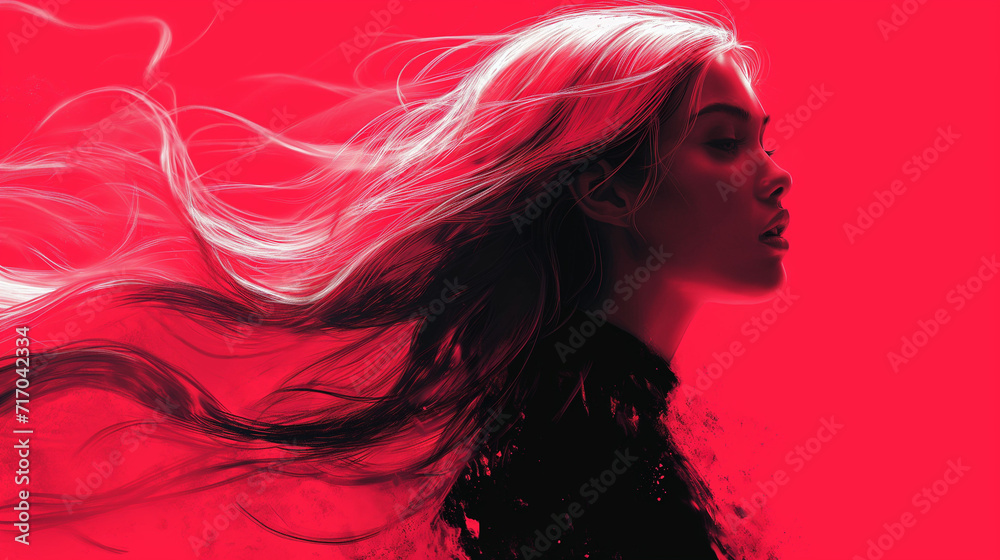 Red Silhouette of a Woman in the Wind Red Silhouette of a Woman in the Wind