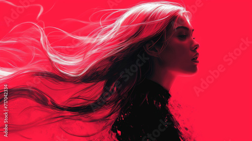 Red Silhouette of a Woman in the Wind