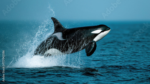 Orca whale breaching with ocean spray. © sahar