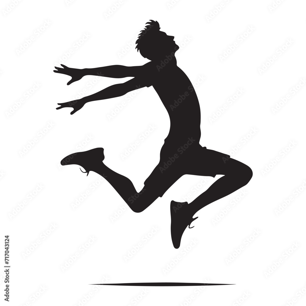 Unrestrained Jollity: Jumping Person Silhouettes Embodied in the Unrestrained Jollity of Airborne Revelry - Jumping Person Illustration - Jumping Vector - Jumping Silhouette
