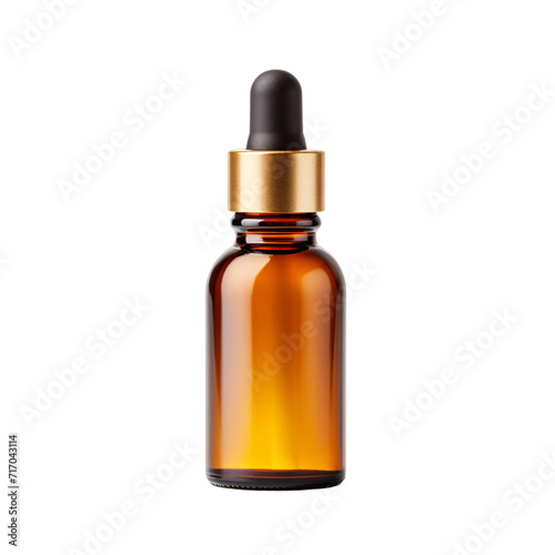 1oz amber dropper bottle mockup with gold and black lid on an isolated background