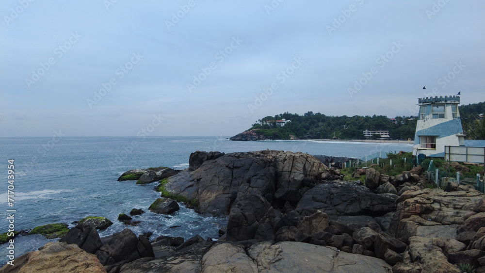 rocky coast of the sea, Arabian sea, Kerala coastline, seascape view 