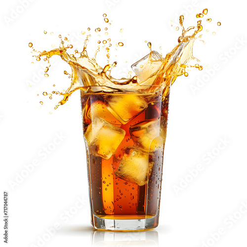 Glass cup of iced tea with splash isolated on white background