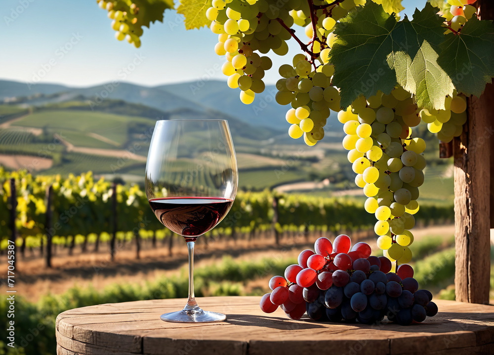 wine in the vineyard in region, glass of red wine in vineyard