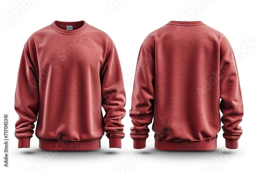 Set of red front and back view tee sweatshirt sweater long sleeve on transparent background cutout