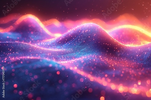 Vibrant, iridescent neon wave in fluid 3D motion. Set against a holographic, colorful abstract background. Realistic HD appearance.