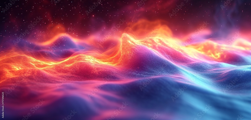 Vibrant, iridescent neon wave in fluid 3D motion, contrasting with a colorful abstract backdrop. Holographic HD appearance. Vibrant, iridescent neon wave in fluid 3D motion, contrasting with a colorful abstract backdrop. Holographic HD appearance.