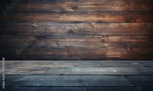 Wooden floor against room with wooden planks and wall in background