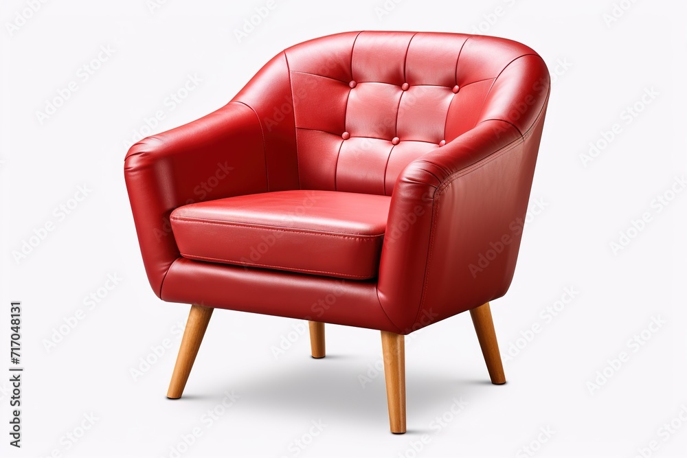 side view modern stylish red leather armchair isolated on white background