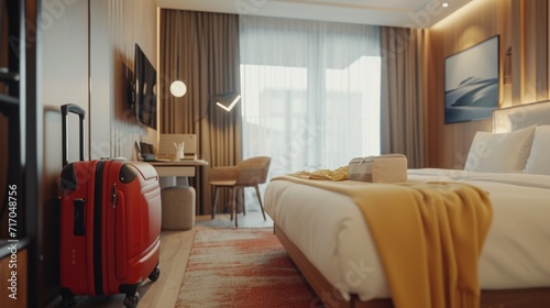 Modern Hotel Room With Luggages