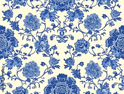 blue porcelain seamless flowers pattern