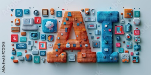 3D Concept letters AI on white background. Learning and Artificial Intelligence Ai generated, Apps, future, now, empowering design tools, leverage knowledge. photo