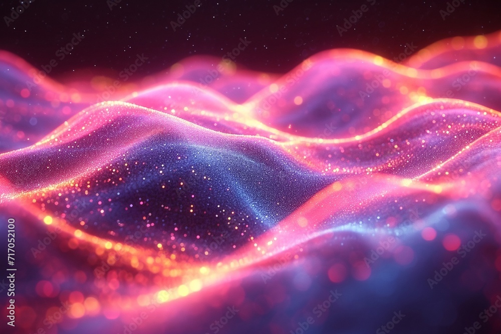 Vibrant neon wave in fluid 3D motion, iridescent. Set against a holographic, abstract colorful background. Realistic HD effect. Vibrant neon wave in fluid 3D motion, iridescent. Set against a holographic, abstract colorful background. Realistic HD effect.