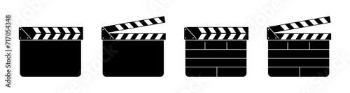 Clapper board set in black and white color. Movie clapper board vector image. Roll camera action opened and closed movie clapper film clap board - Vector Icon photo