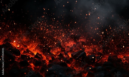 Hot coals in the crater of a volcano. Abstract background.
