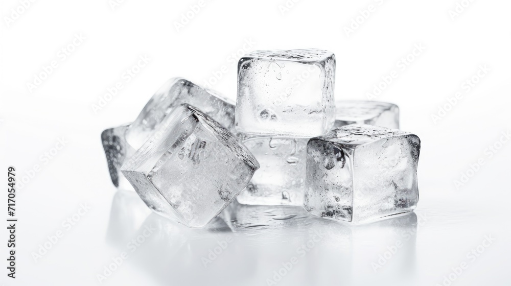 Chill vibes: Cold ice cubes on a white space, offering a refreshing visual treat. Chill vibes: Cold ice cubes on a white space, offering a refreshing visual treat.