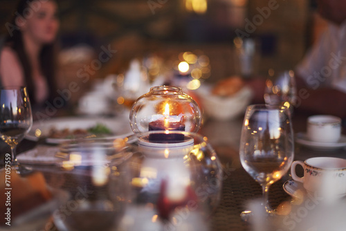 Blurred background : Customer at restaurant blur background with bokeh