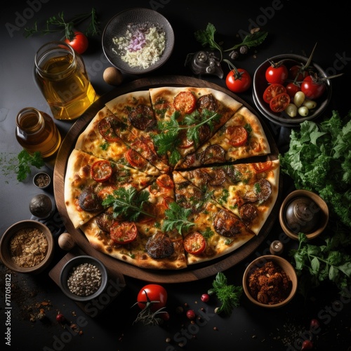 A picture of Traditional Turkish cuisine Pizza pita Generative AI