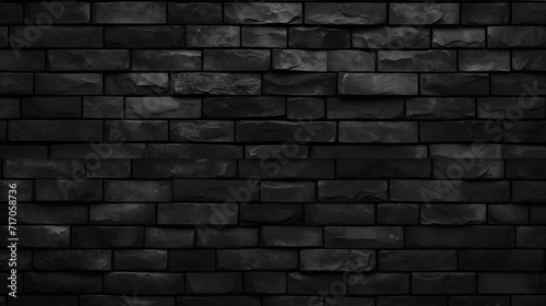 black brick wall of dark stone texture generated AI