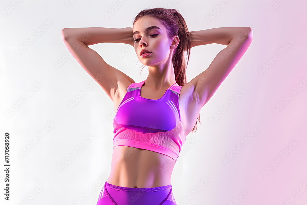 Obraz premium Beautiful athletic girl in fitness suit isolated on white background